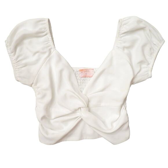 Wishful Thinking Womens Pullover Puff Sleeve Crop Top, Sweetheart White S NWOT - Picture 9 of 11